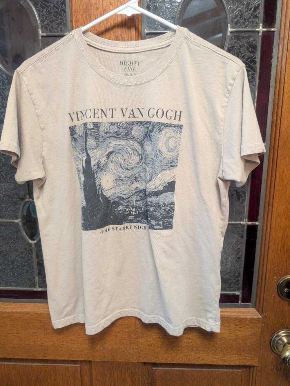 Womens Tan graphic print tee, size Large